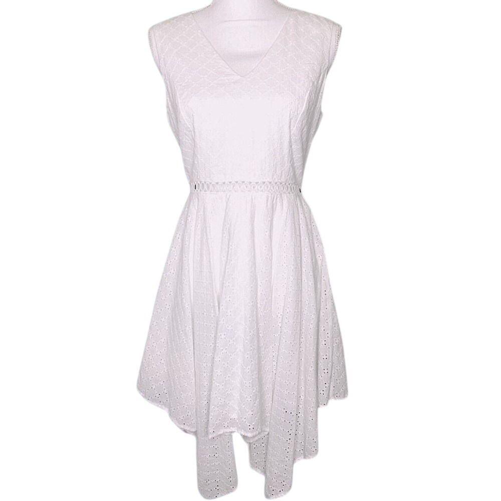 Aqua White Eyelet Handkerchief Dress Women Small‎ NWT